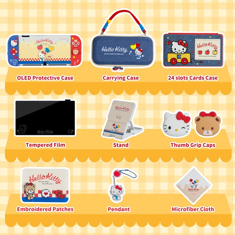 Kuitmor Switch Accessories Bundle for Switch OLED:Carrying Case,Protective Case,Game Card Case,Screen Protector,Playstand,Thumb Grip Caps and More(11 in 1) - Image 3
